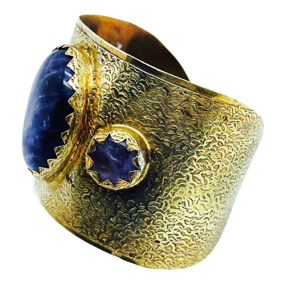 Antique Brutalist Amethyst Brass Cuff Bracelet - Picture 7 of 12